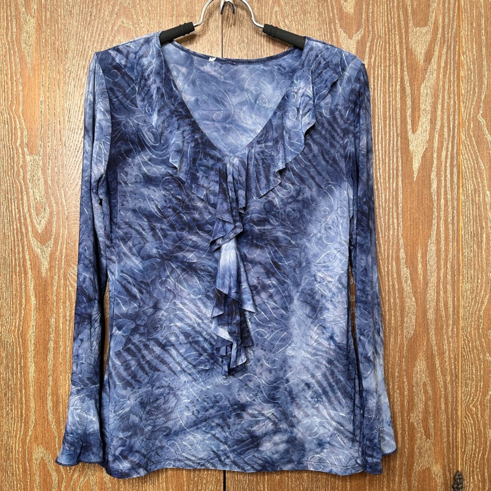 Y2K Babydoll Bell Sleeve Clubbing Ruffle Blue Tie Dye Whimsigoth Fairycore Top M